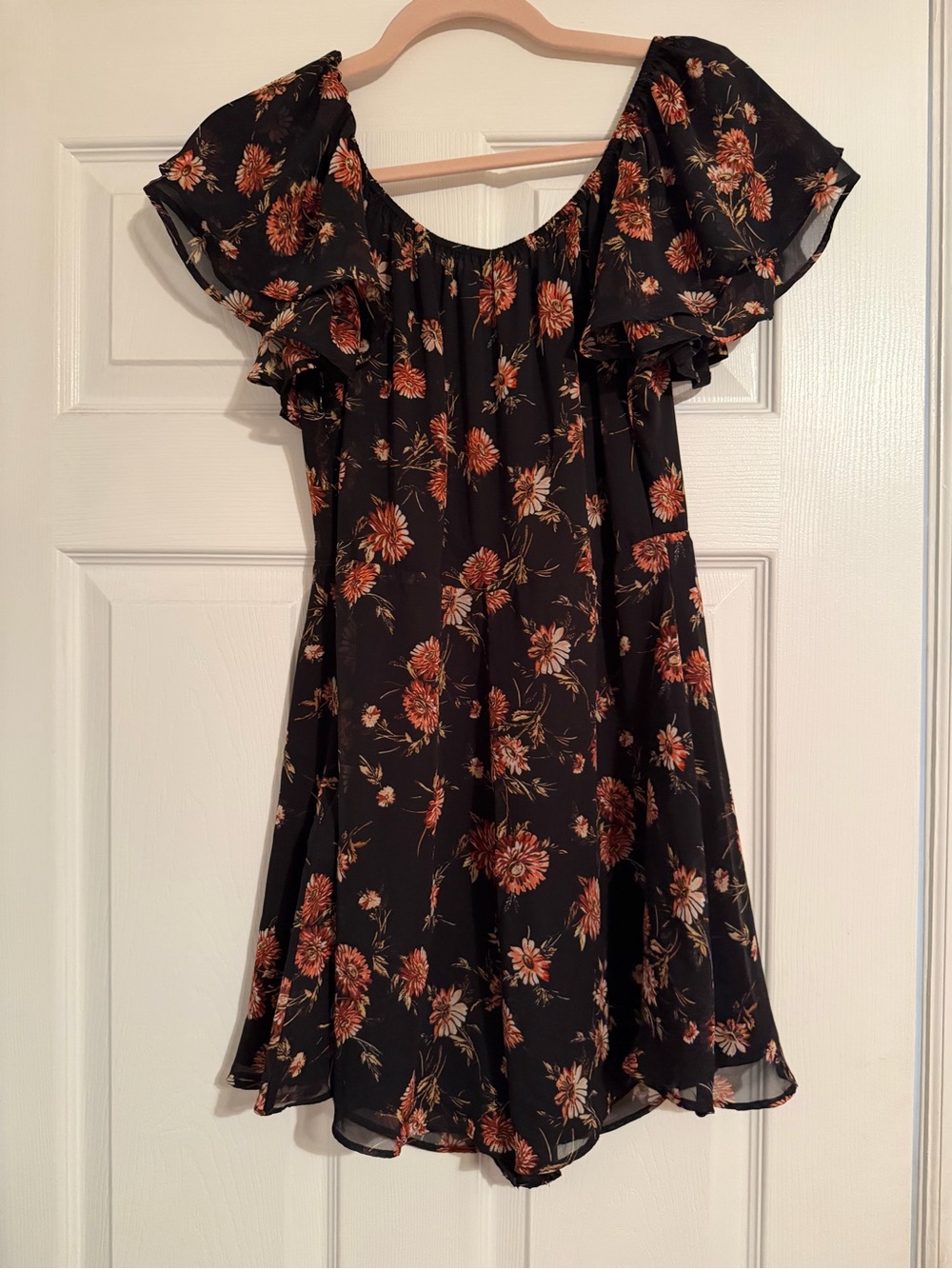 Express Black Floral Off-the-Shoulder Tunic Top